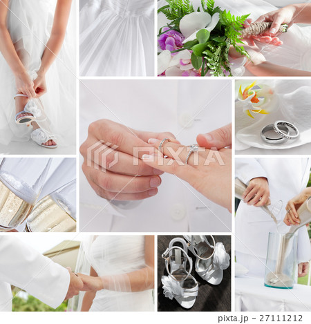 ブライダル コラージュ 貼り絵 結婚の写真素材