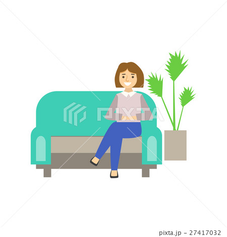 ソファー 座る 人 人物のイラスト素材