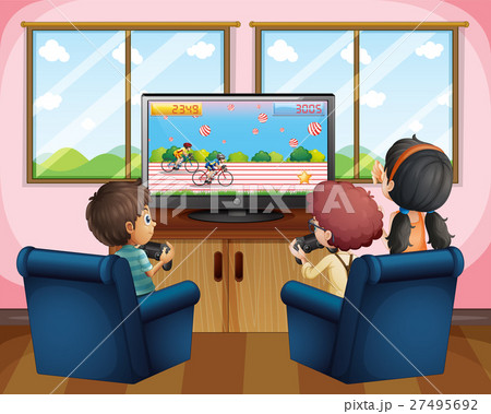 テレビゲーム 子供 友達 ゲームのイラスト素材