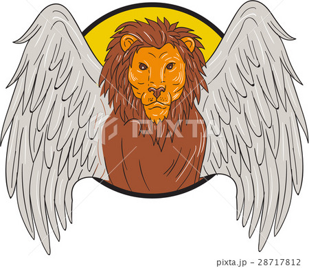 ライオン イラスト 手描き 線画のイラスト素材