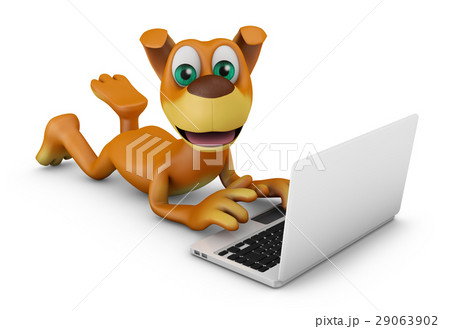 ノートパソコン 犬 動物 パソコンのイラスト素材