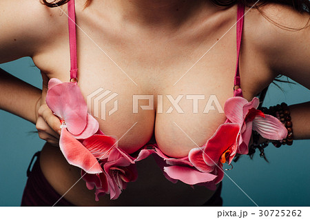 Woman with hot sexy breasts in red lingerie - Stock Photo [30725254] - PIXTA