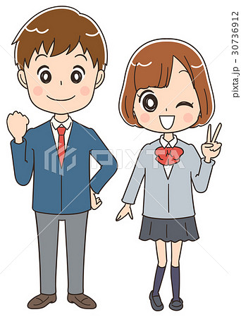 勉強 中学生 学生 カップル かわいい 受験のイラスト素材