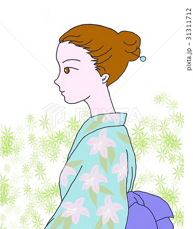 花 植物 女の子 上半身 横顔のイラスト素材