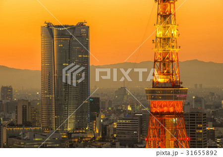 超高層ビル 森タワー ライトアップ 六本木ヒルズの写真素材