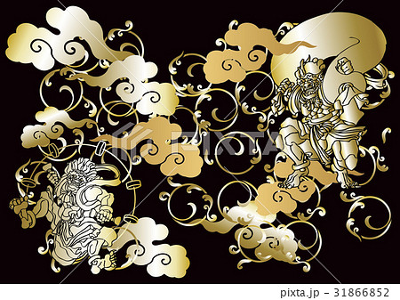 雷神 風神 神話 日本画のイラスト素材