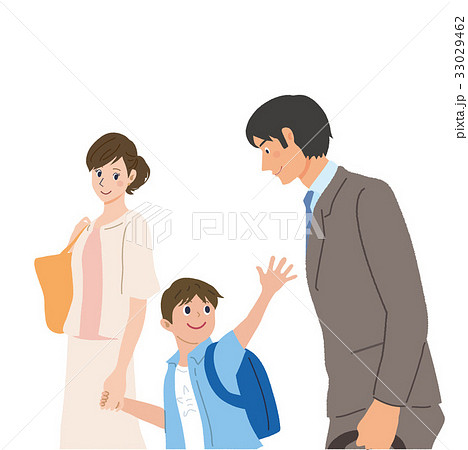 家族 イラスト 出勤 見送りの写真素材