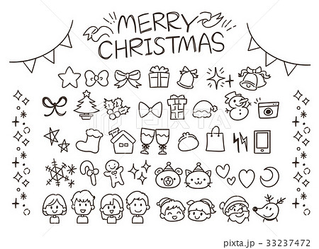 クリスマス セット アイコン 手描きのイラスト素材 Pixta