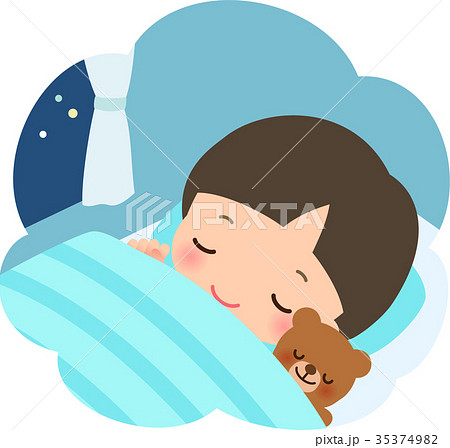 眠る 子供 寝る ぬいぐるみのイラスト素材