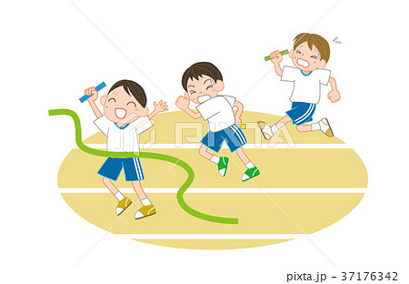 運動会 男の子 リレー ゴールのイラスト素材