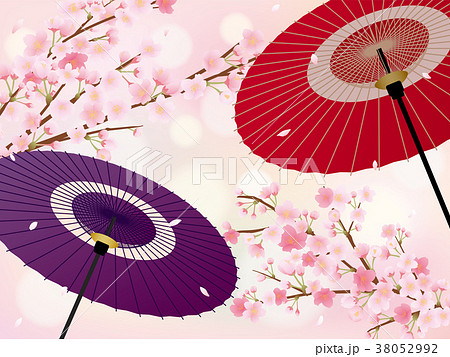 和傘 桜 桜吹雪 春のイラスト素材