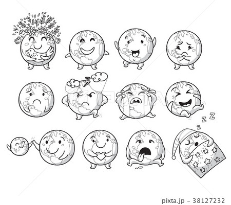 地球 顔 キャラクター 泣くのイラスト素材