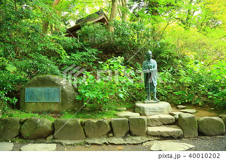 銅像 松尾芭蕉 平泉 中尊寺の写真素材