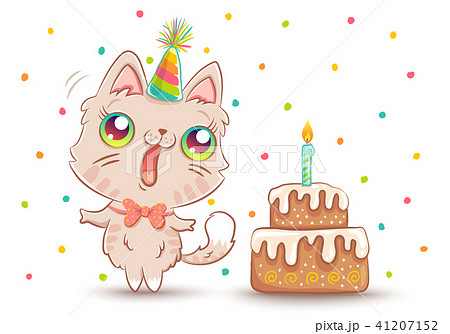 誕生日 ケーキ ねこ ネコのイラスト素材