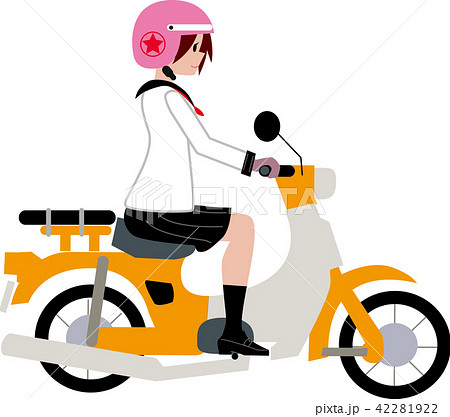 女性 バイク ツーリング バイク女子のイラスト素材 Pixta