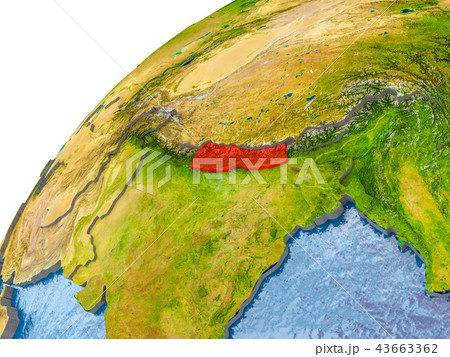 ネパール 地図 世界地図 アジアの写真素材