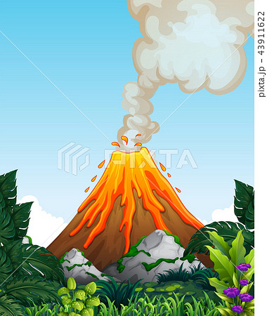 ベクター 火山 噴火 イラストのイラスト素材