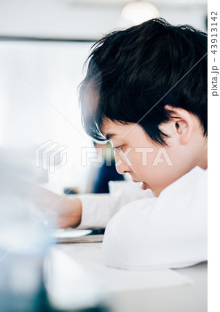 大学生 男性 レポート 書くの写真素材