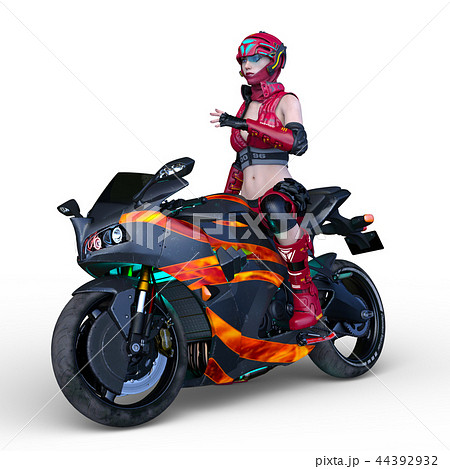 ライダー バイク オートバイ ポーズの写真素材