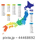 ８つに色分けした日本地図 パステルカラー 都道府県リスト付き 日本語 のイラスト素材