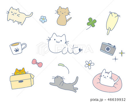 ねこ イラスト ゆるい 線画のイラスト素材