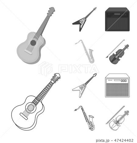 楽器 ギター モノクロ 白黒のイラスト素材
