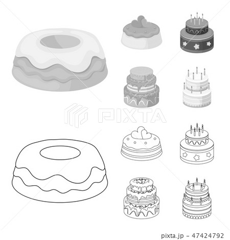 ケーキ バースデーケーキ 誕生日ケーキ 白黒のイラスト素材