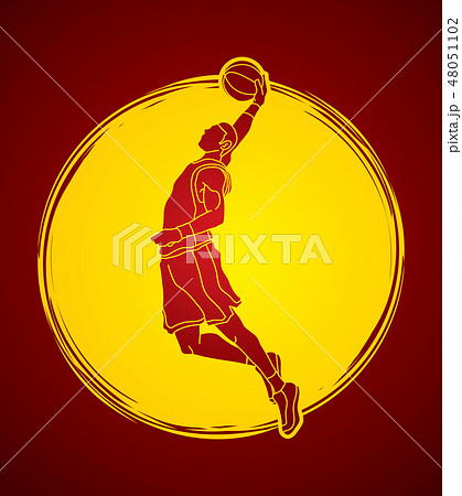 バスケットボール シルエット 影 シュートの写真素材