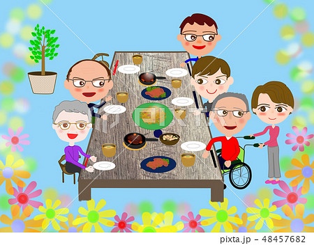 家庭 団らん 夕飯 家族のイラスト素材
