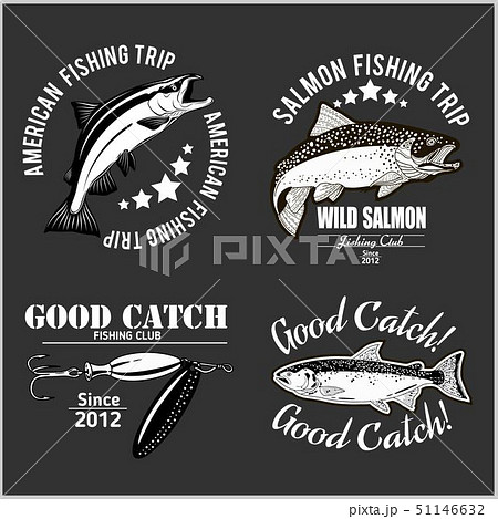 Salmon Fish. Vintage Salmon Fishing Emblems, Labels and Design