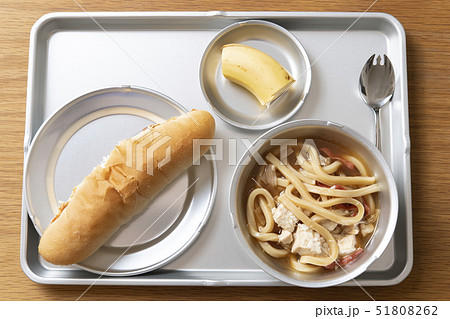 学校給食 給食 食器 教室の写真素材