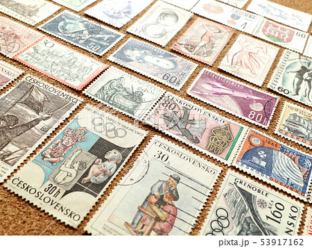 外国切手 切手 イラストの写真素材