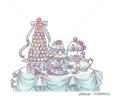 マカロンタワー スイーツセット イラストのイラスト素材