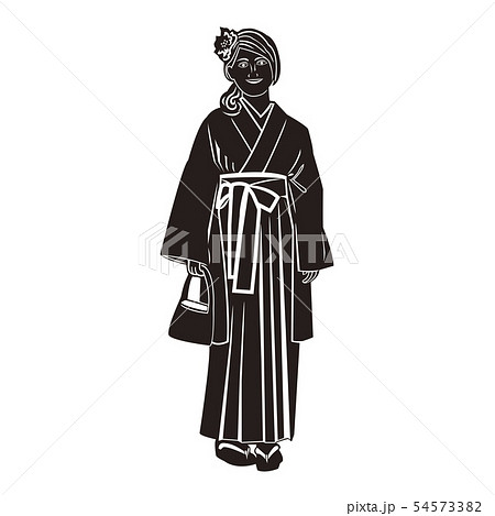 着物 シルエット 人物 晴れ着の写真素材