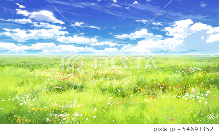 油彩画 青空と草原の風景 s-202105112212096983.jpg