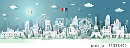 シルエット フランス国旗 エッフェル塔 イラストのイラスト素材