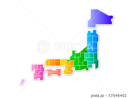 日本地図 都道府県 カラフル ベクターのイラスト素材