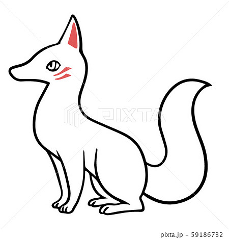 白い狐のイラスト2 模様付き 線のみ のイラスト素材