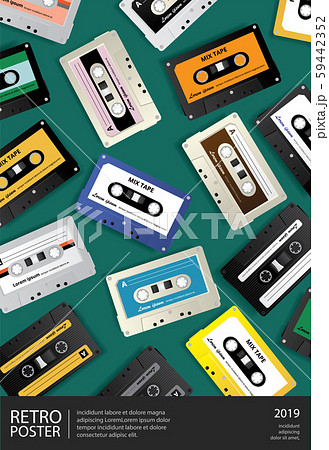 80年代 ベクター レトロ カセットテープのイラスト素材