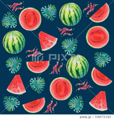 スイカ 水彩画 フルーツ 果物のイラスト素材