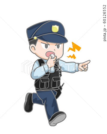 男性 警察官 笛 吹くのイラスト素材