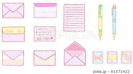 手紙 便箋 封筒 ボールペンのイラスト素材