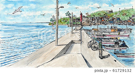 漁船 漁港 船 水彩画のイラスト素材 - PIXTA