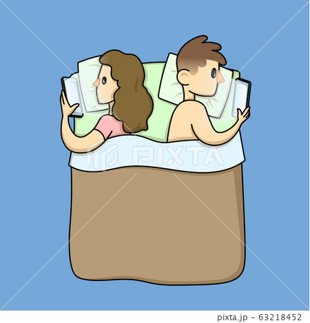 夫婦 カップル 寝る ベッドのイラスト素材