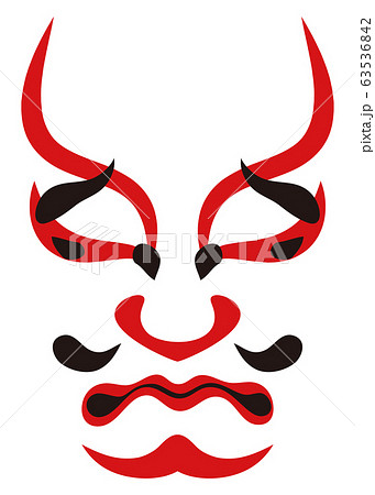 日本の伝統芸能 歌舞伎の顔のメイク 隈取り イラスト ベクターのイラスト素材