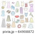 春夏服の手描きイラストのセット かわいいのイラスト素材