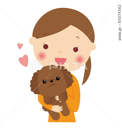 プードル 犬 抱っこ 女性のイラスト素材