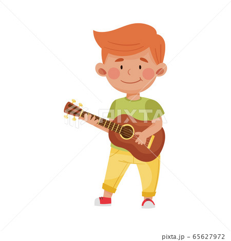 少年 男の子 作曲 ギターのイラスト素材