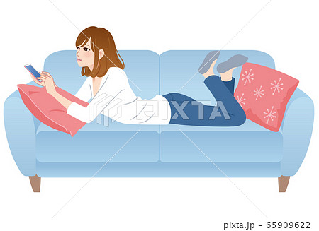 女性 寝転ぶ 若い うつ伏せのイラスト素材