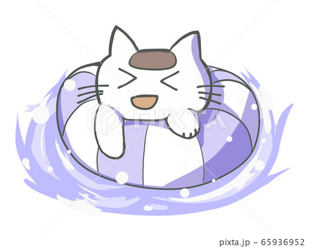 猫 イラスト 海 夏の写真素材